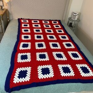 Handmade Red, White, and Blue Crochet Blanket